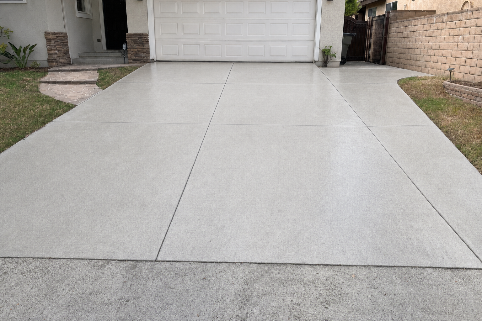 Clean driveway after power washing