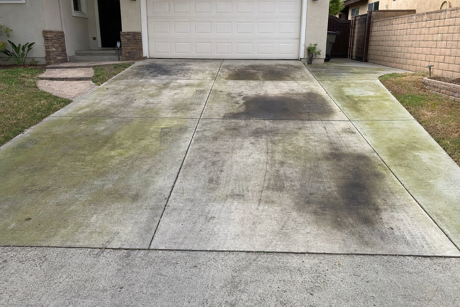 Dirty driveway before power washing