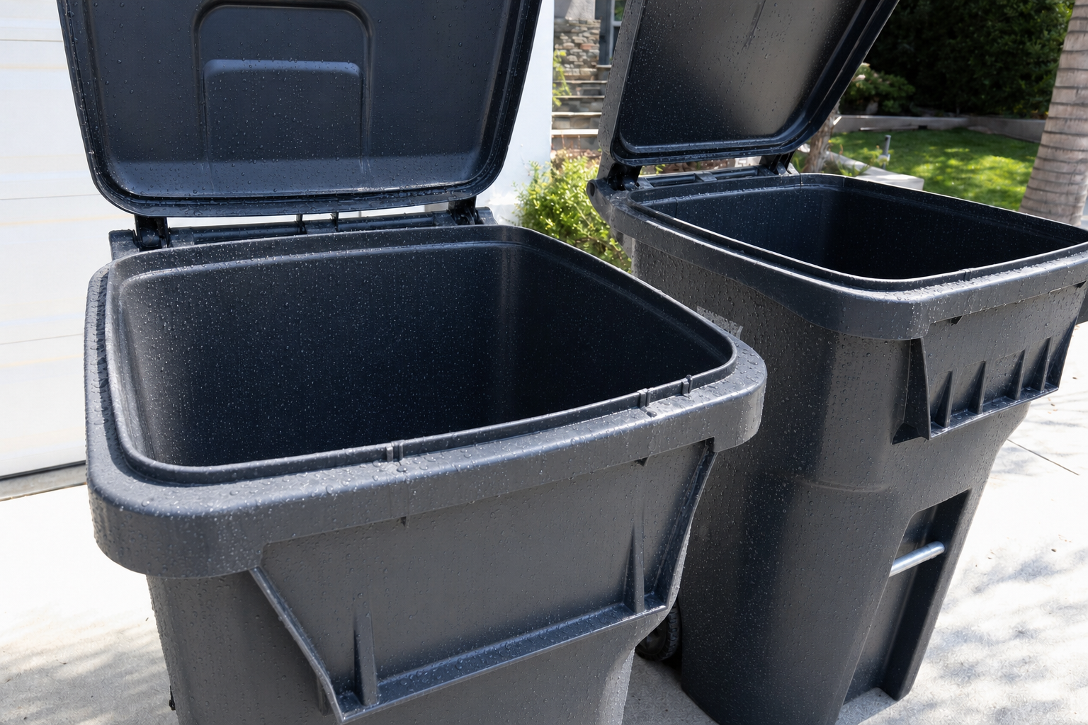 Clean trash bins after washing