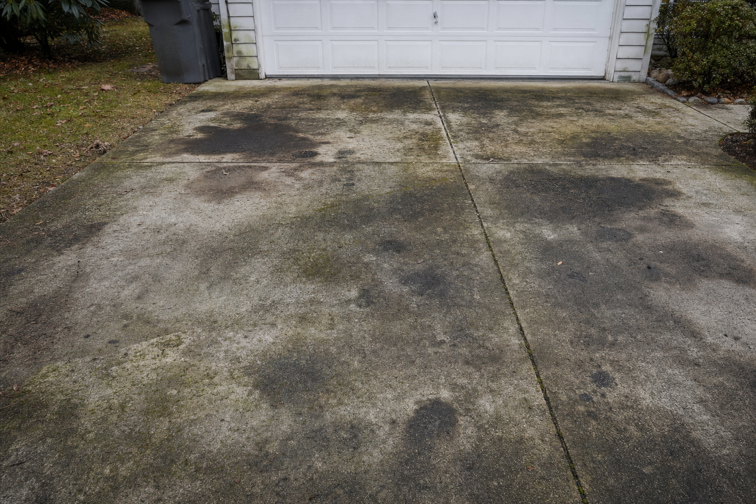 Dirty driveway before power washing